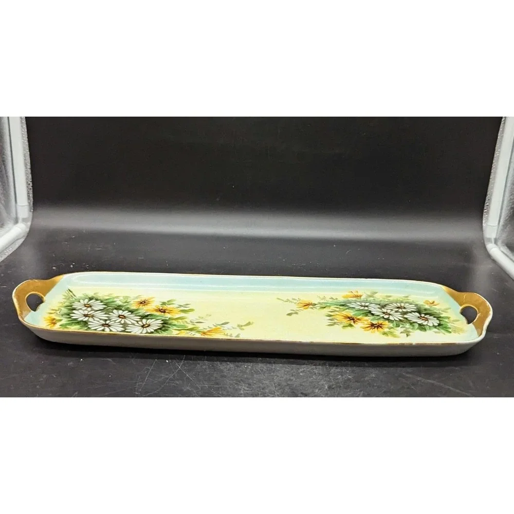 Vintage Porcelain Serving Tray‎ Hand Painted Floral Flower Daisy 17